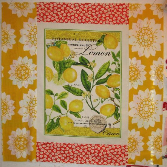 Back of Citrus quilt with dishtowel